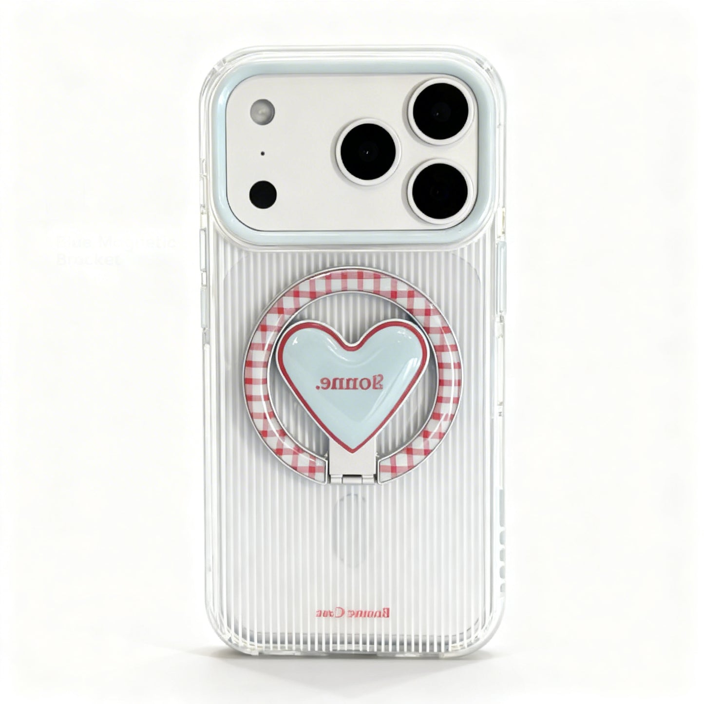 Korean Style Blue and Red Striped Heart Magnetic Phone Case for iPhone