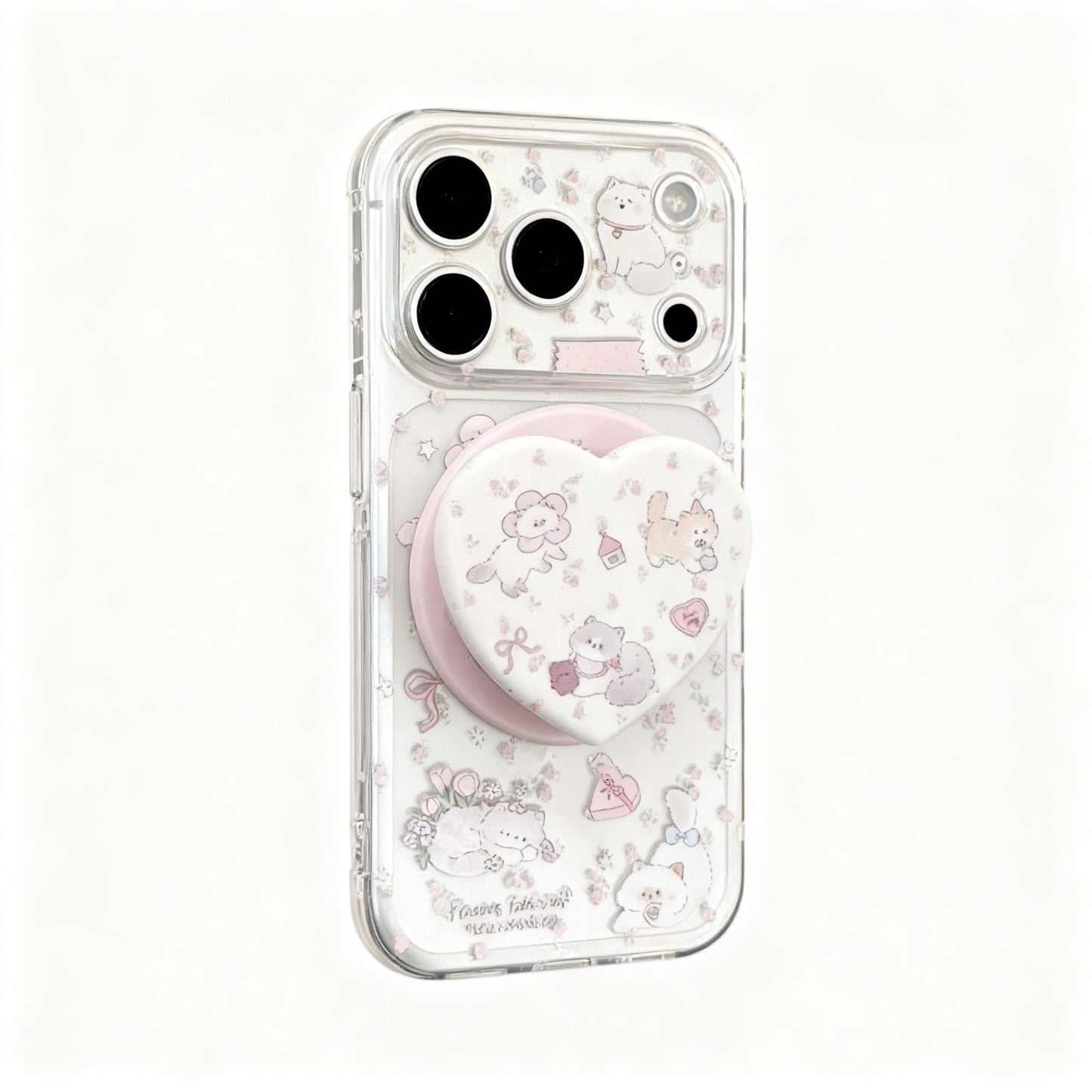 Cute Pink Cat Floral Soft Phone Case with Stand for iPhone