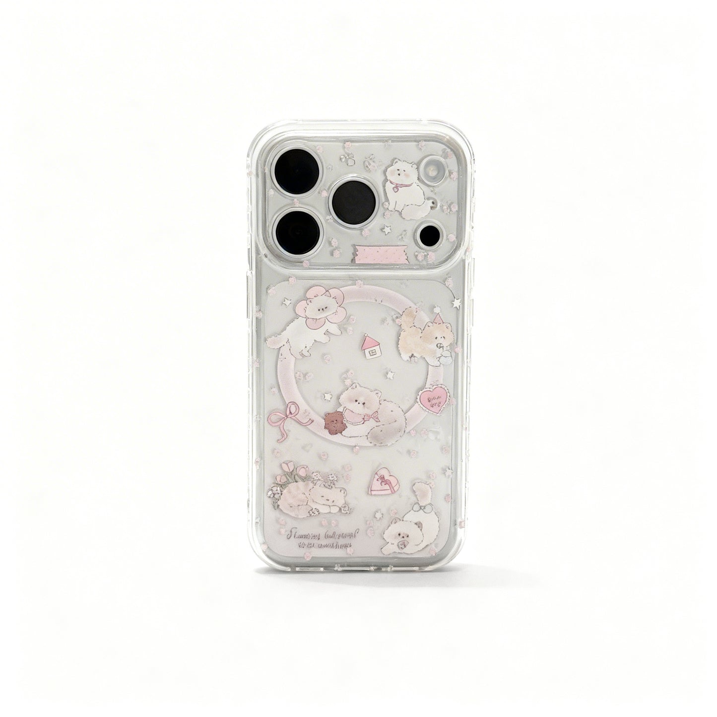 Cute Pink Cat Floral Soft Phone Case with Stand for iPhone