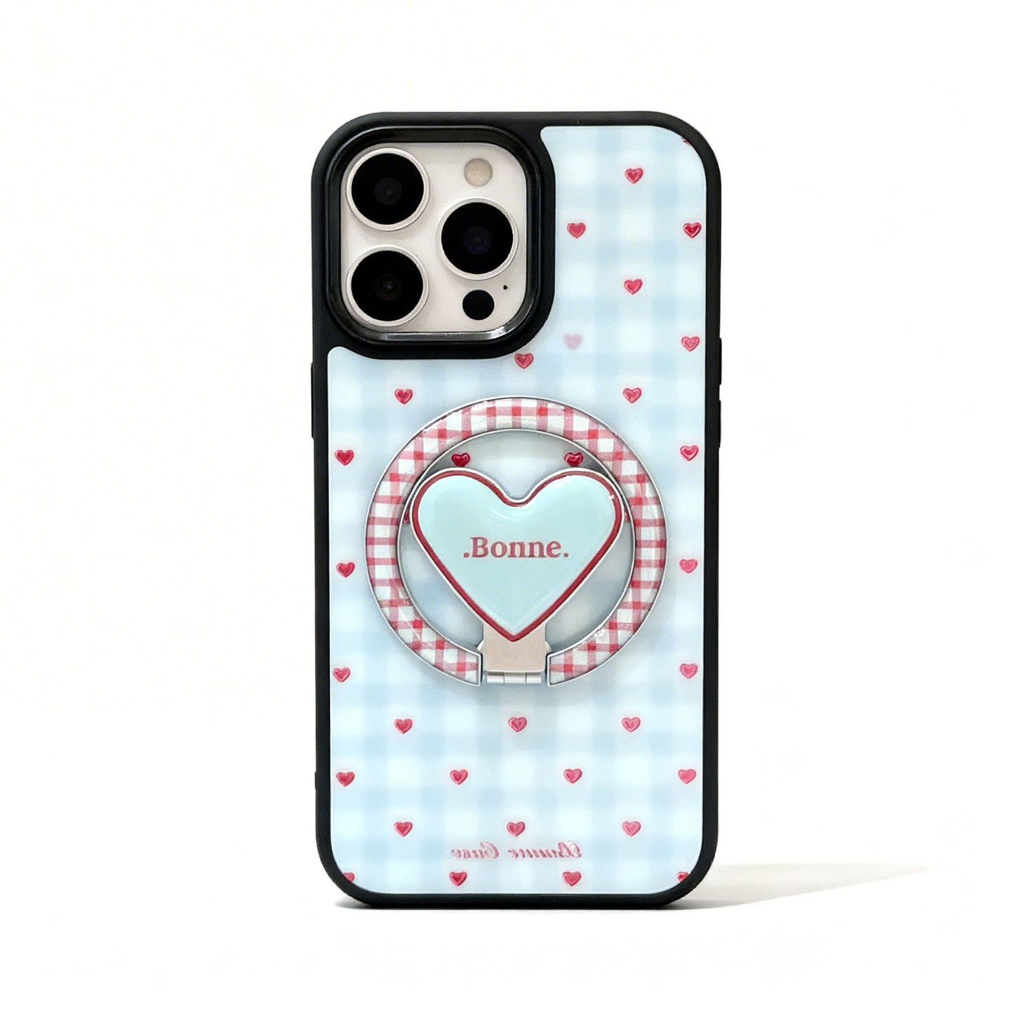 Gold and Blue Plaid Heart Magnetic Phone Case for iPhone