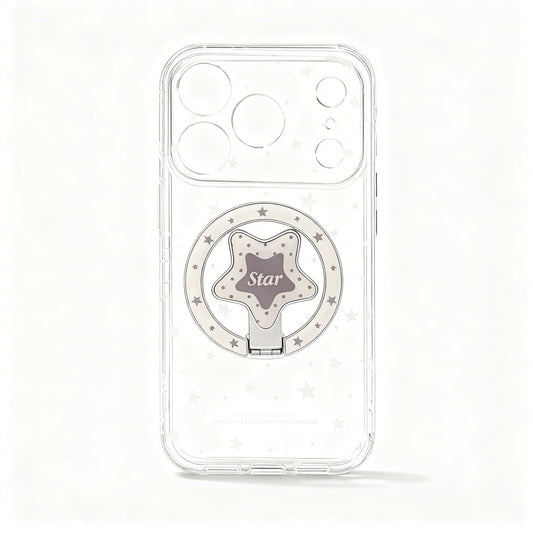 Light Gray Star Print Soft Phone Case with Stand for iPhone