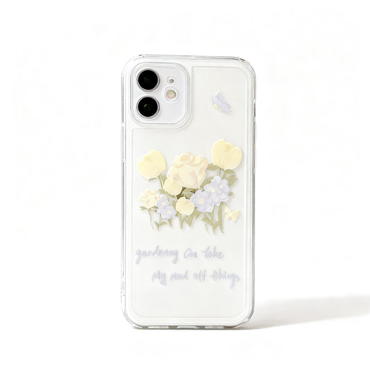 Soft Pink Rose Floral Phone Case with Transparent Design for iPhone