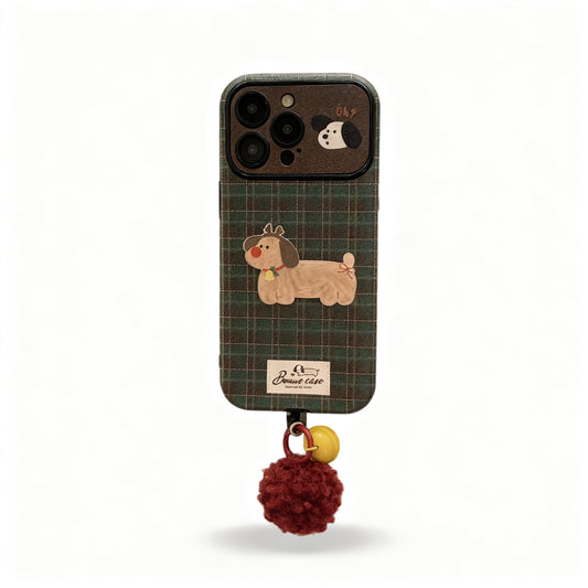 Vintage Plaid Cute Dog Phone Case for iPhone