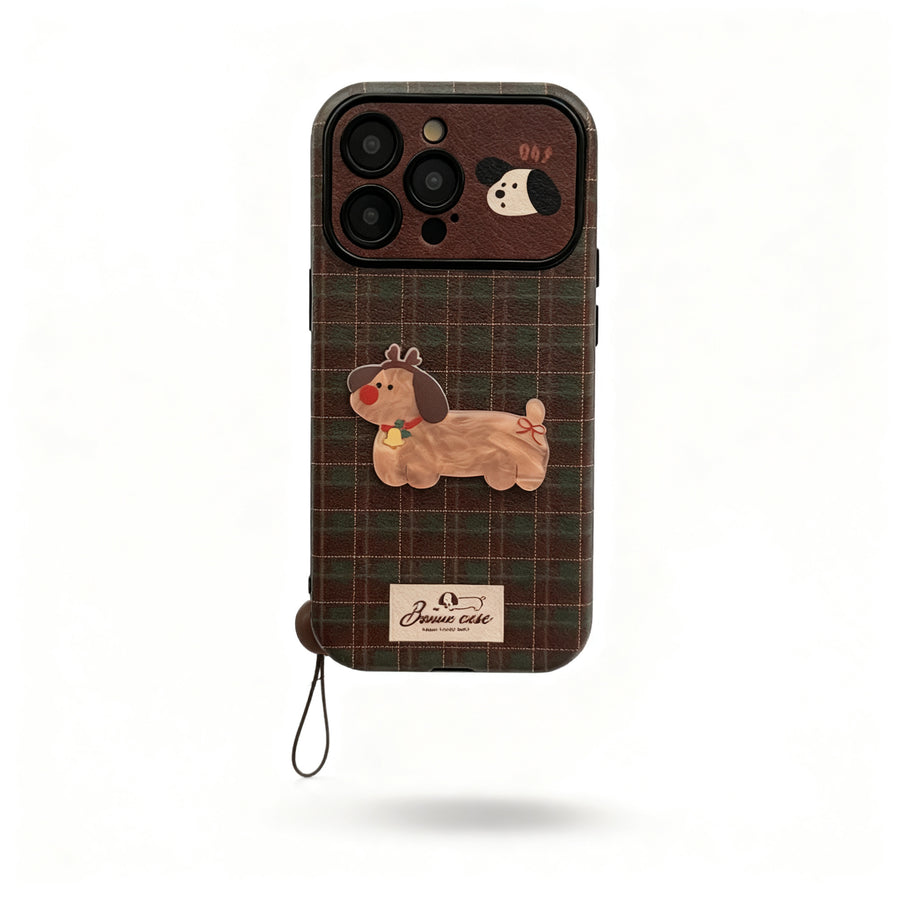 Vintage Plaid Cute Dog Phone Case for iPhone