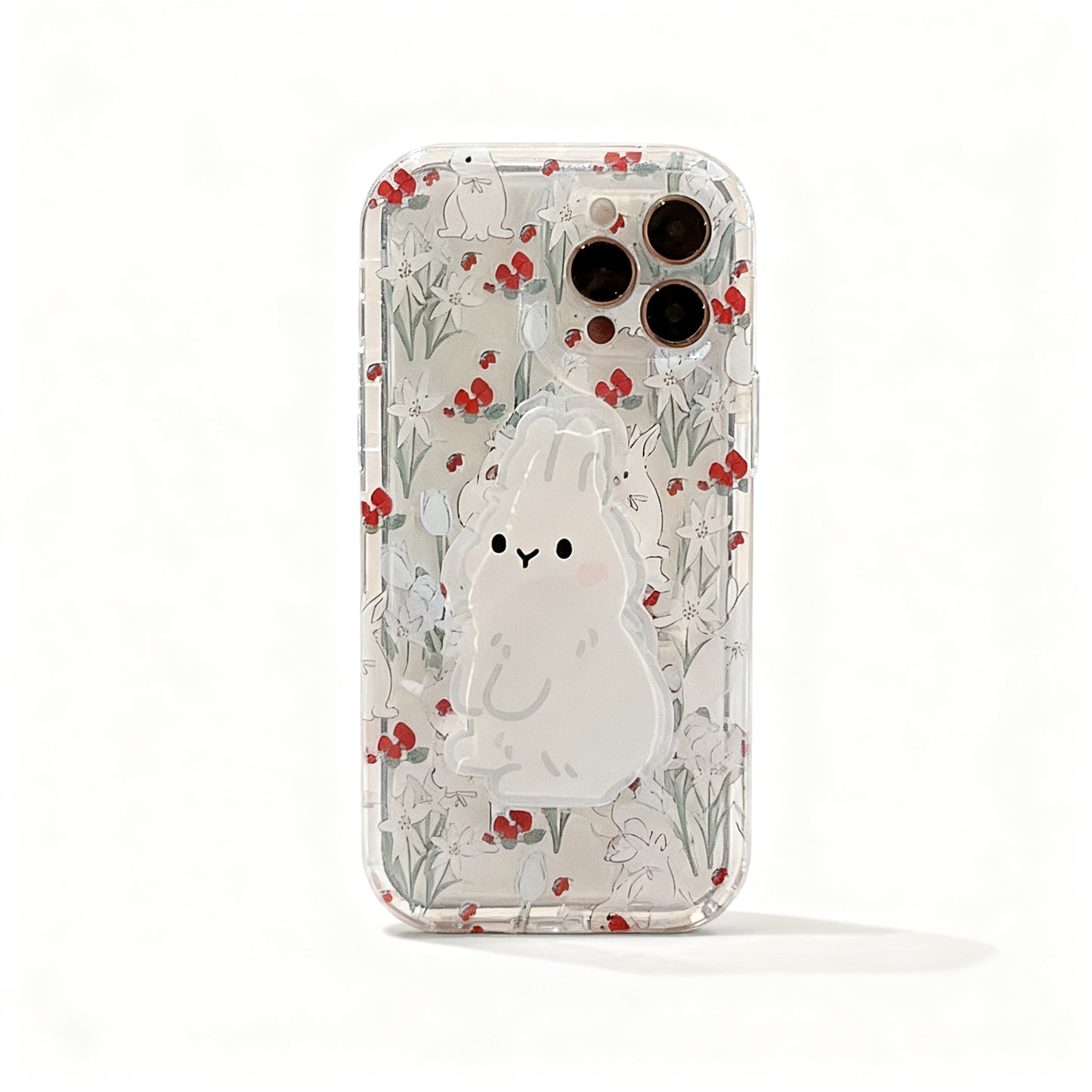 Korean Style Pink Floral Stand Phone Case for iPhone