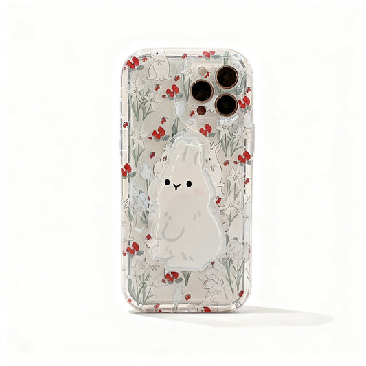 Korean Style Pink Floral Stand Phone Case for iPhone