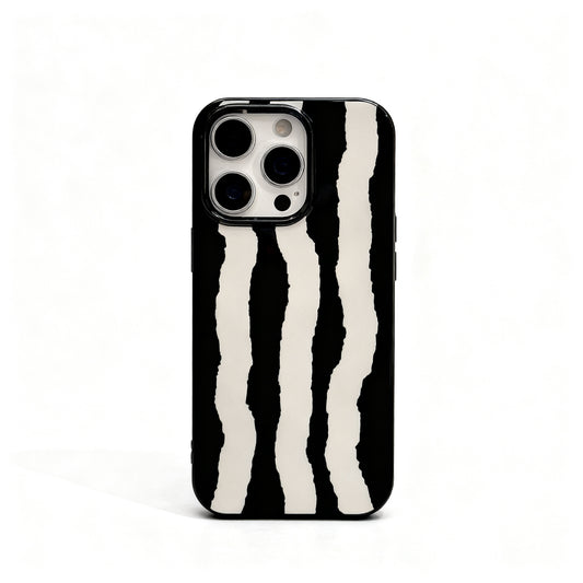 Black and White Striped Glossy Phone Case for iPhone