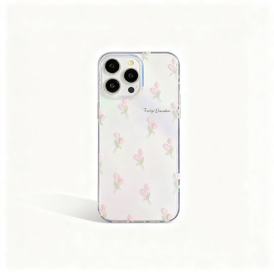 Pink Tulip Floral Transparent Phone Case for iPhone