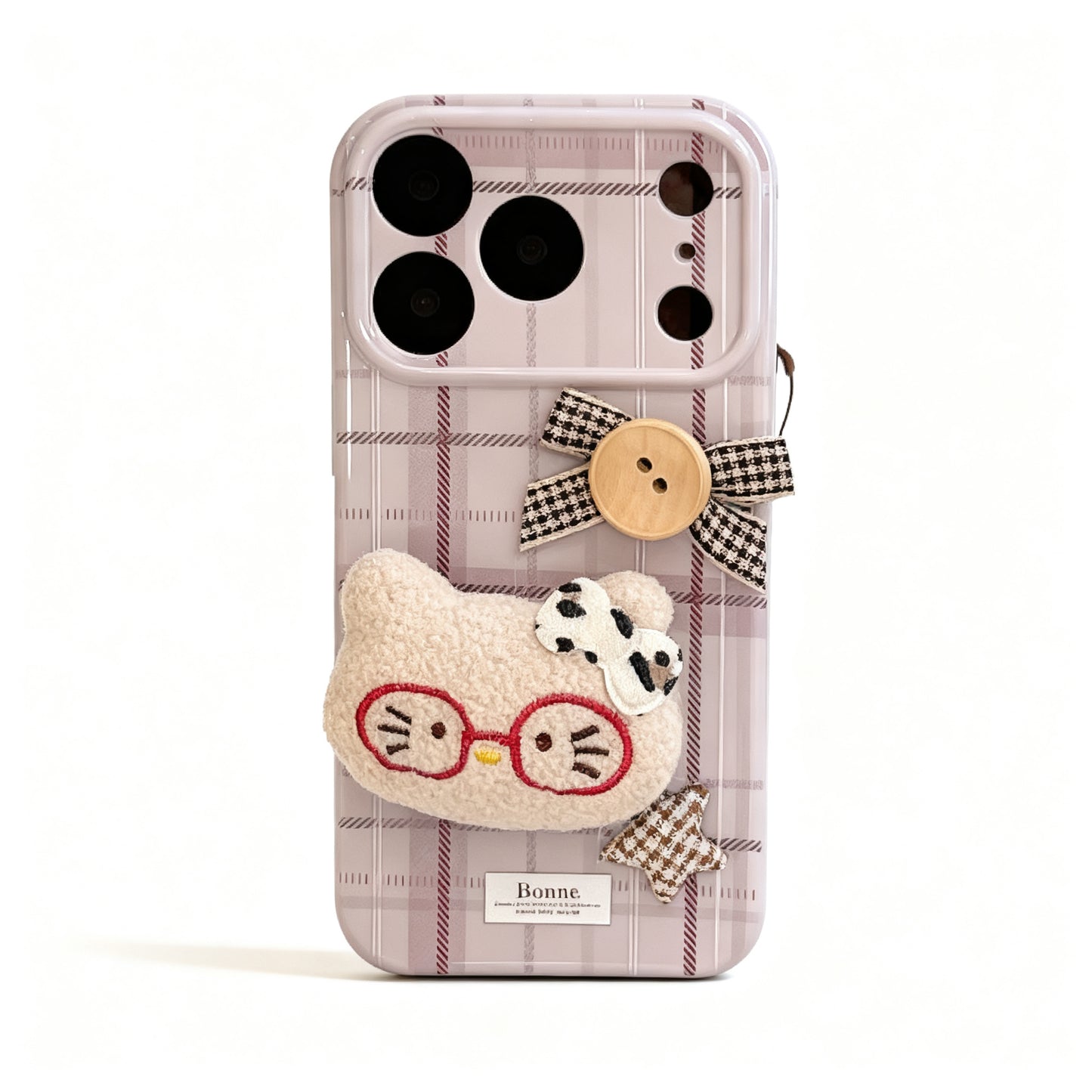 Vintage Purple Plaid Cat Plush Phone Case for iPhone