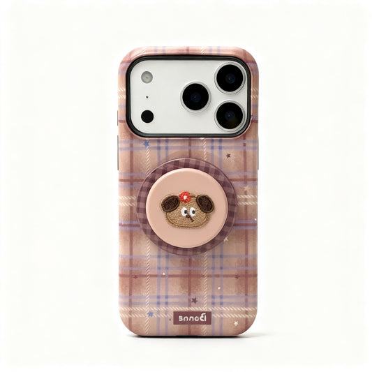 Vintage Color Plaid Phone Case with Cute Dog for iPhone