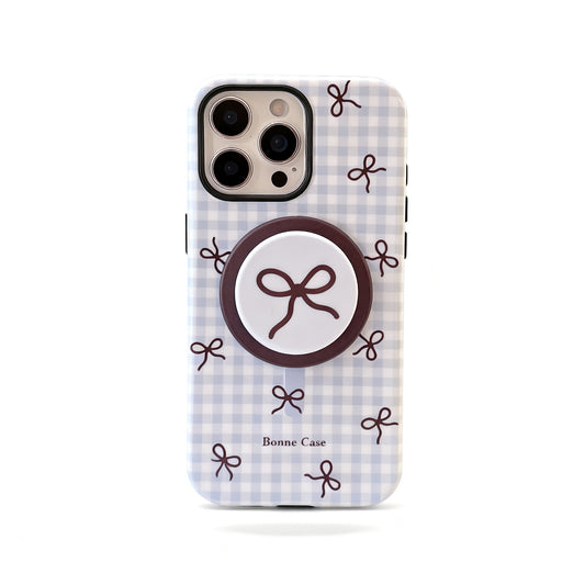 Sweet Pink Plaid Bow Magnetic Stand Phone Case for iPhone