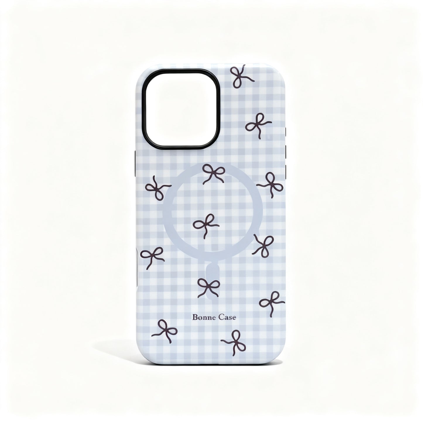 Sweet Pink Plaid Bow Magnetic Stand Phone Case for iPhone