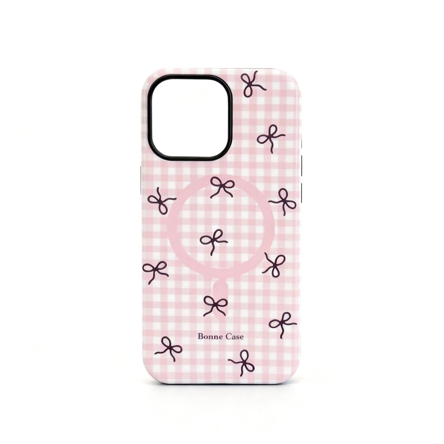 Sweet Pink Plaid Bow Magnetic Stand Phone Case for iPhone