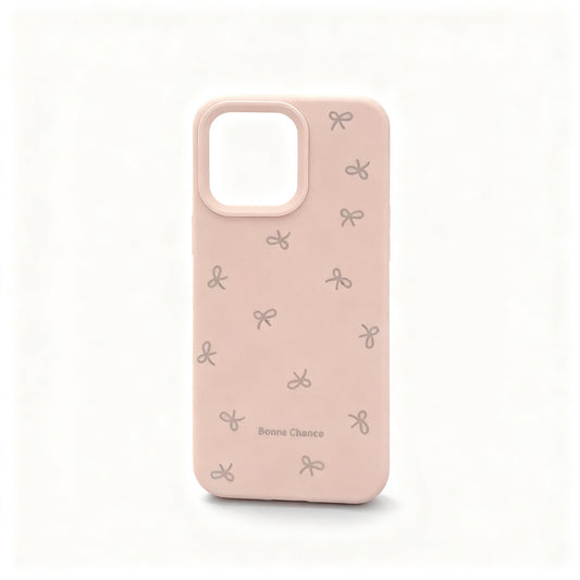 Soft Pink Bow Print Silicone Phone Case for iPhone