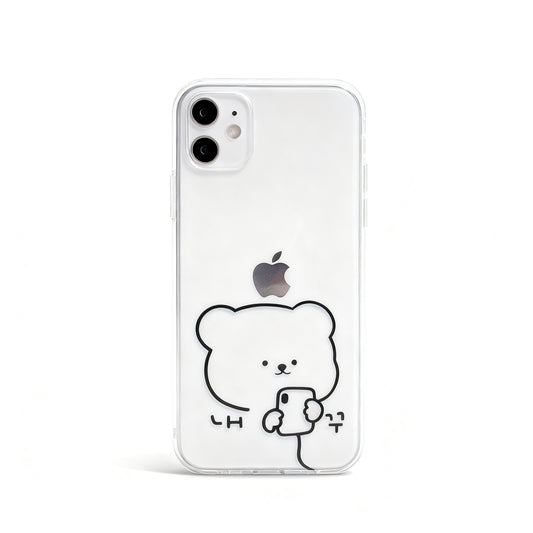 Cute Bear Minimal Transparent Soft Phone Case for iPhone