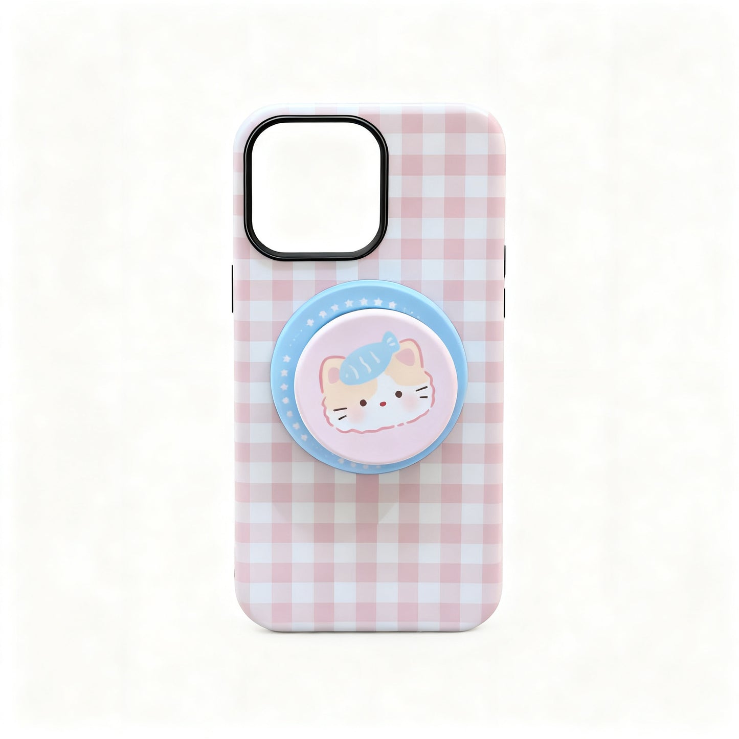 Cute Cartoon Plaid Magnetic Stand Phone Case for iPhone