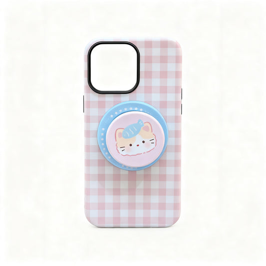 Cute Cartoon Plaid Magnetic Stand Phone Case for iPhone