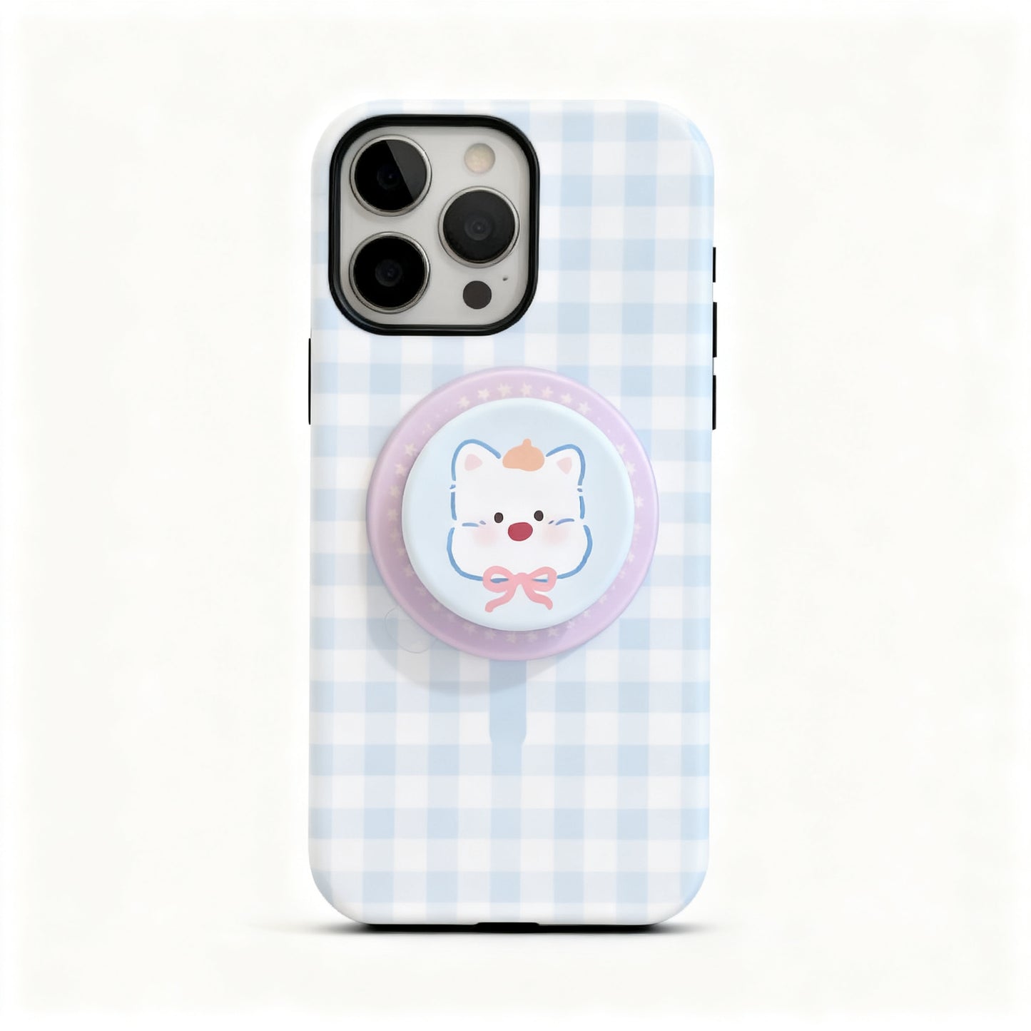 Cute Cartoon Plaid Magnetic Stand Phone Case for iPhone
