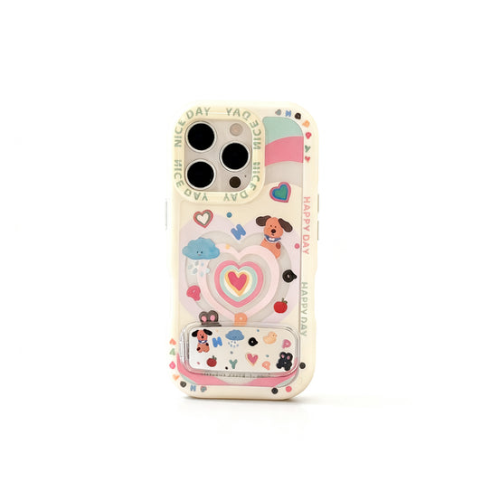 Cute Pink Heart Stand Phone Case for iPhone