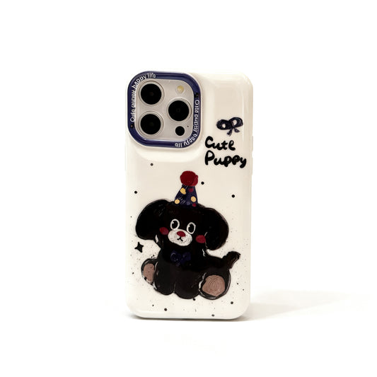Cute Black Dog Doodle Soft Phone Case for iPhone