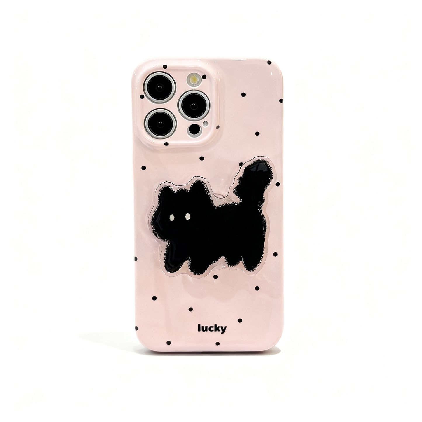Cute Polka Dot Cat Stand Phone Case for iPhone