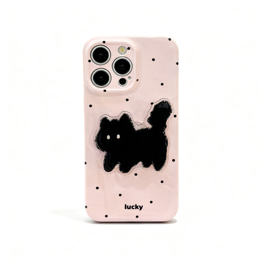 Cute Polka Dot Cat Stand Phone Case for iPhone