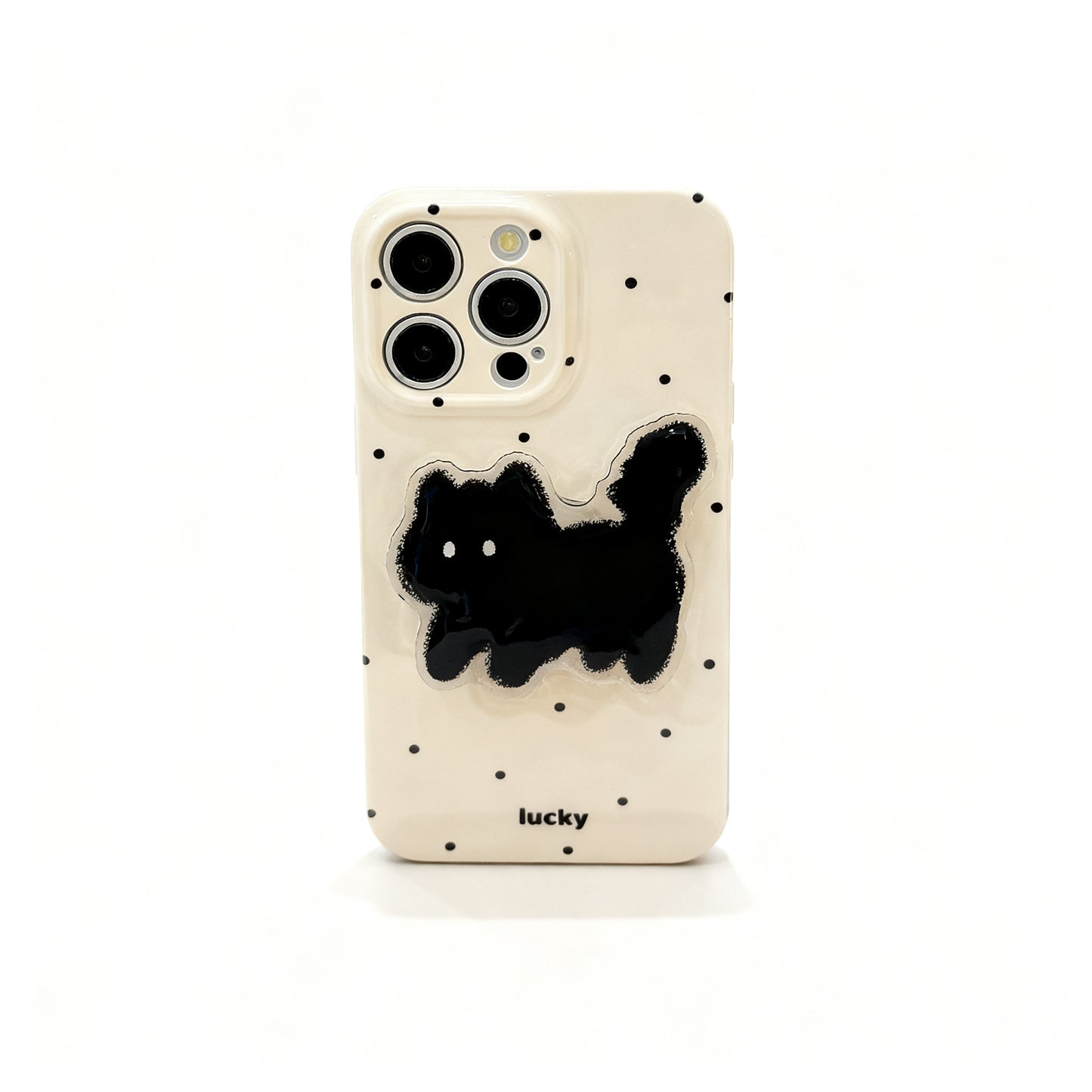 Cute Polka Dot Cat Stand Phone Case for iPhone