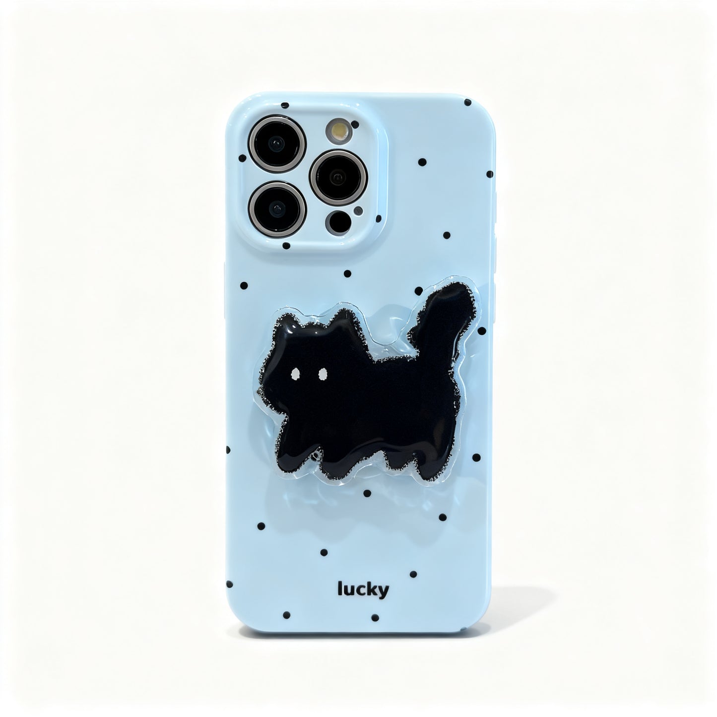 Cute Polka Dot Cat Stand Phone Case for iPhone
