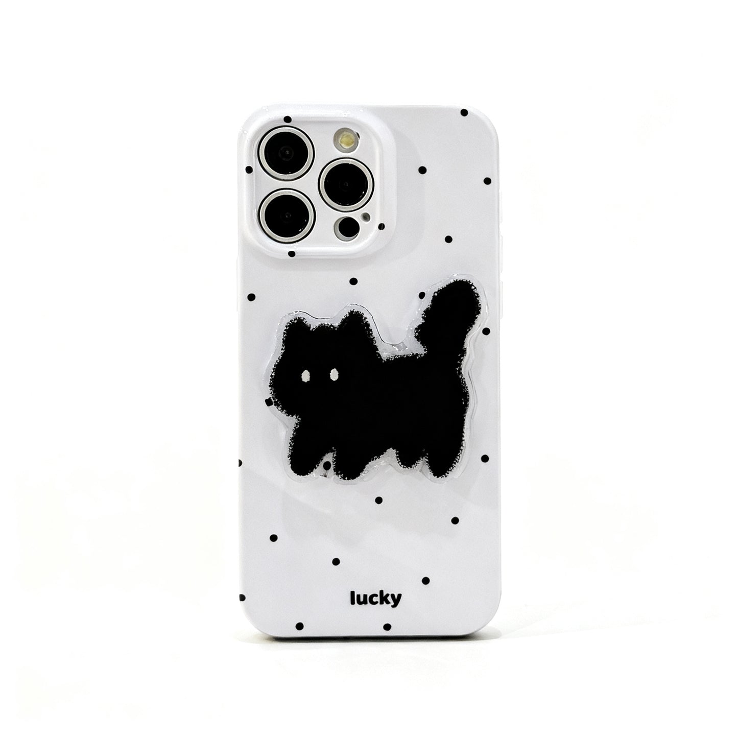 Cute Polka Dot Cat Stand Phone Case for iPhone