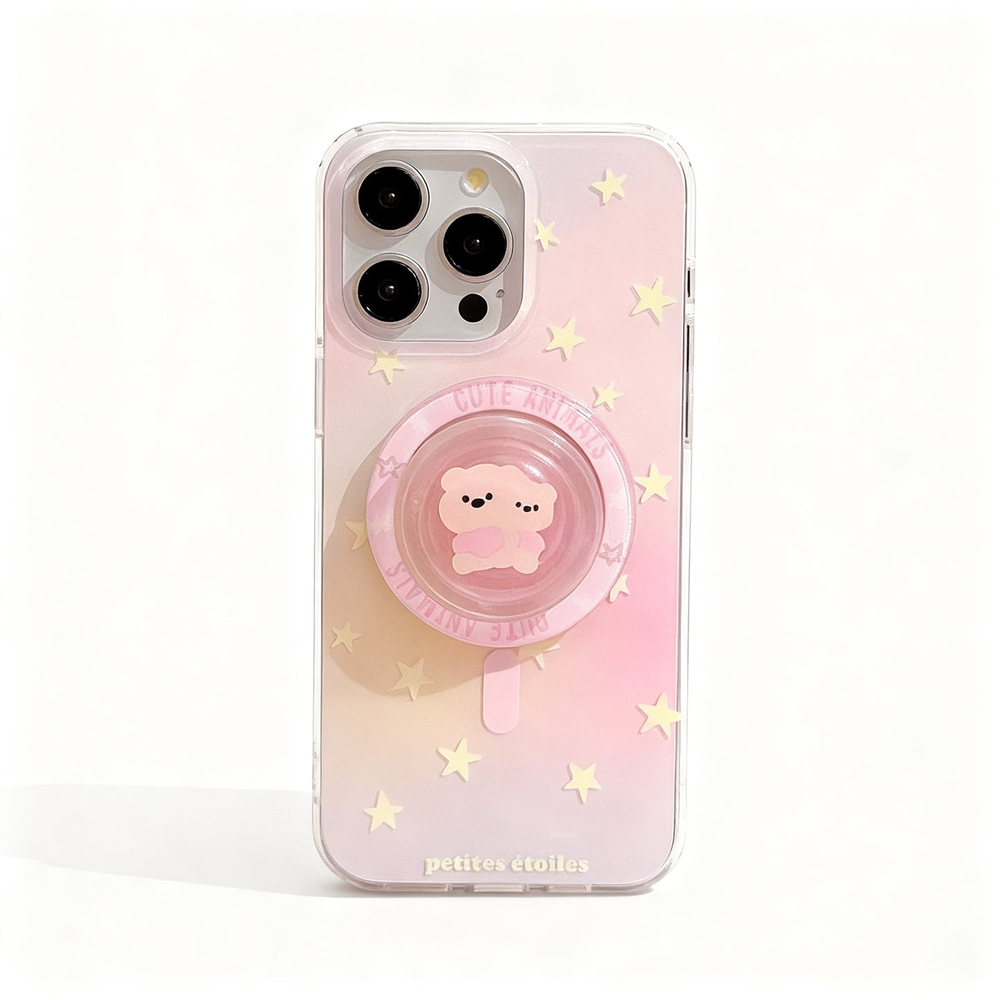 Gradient Pink Star Bear Magnetic Stand Phone Case for iPhone