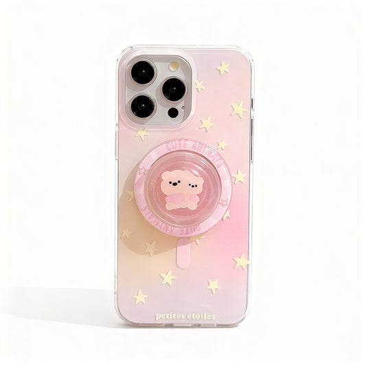 Gradient Pink Star Bear Magnetic Stand Phone Case for iPhone