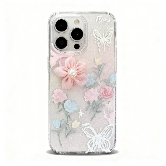 Pink Floral 3D Soft Phone Case for iPhone