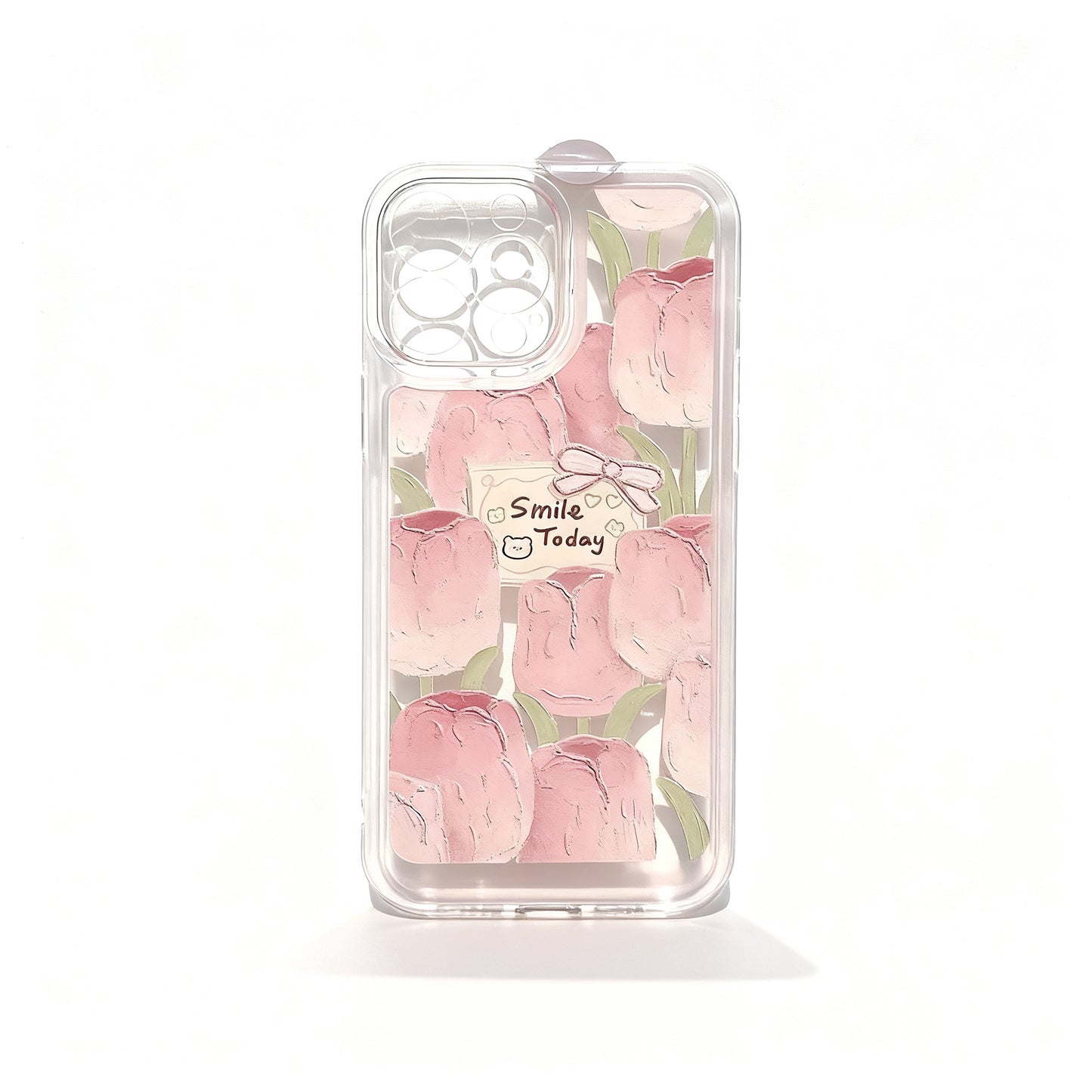 Cute Pink Tulip Clear Shockproof Phone Case for iPhone