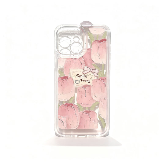 Cute Pink Tulip Clear Shockproof Phone Case for iPhone