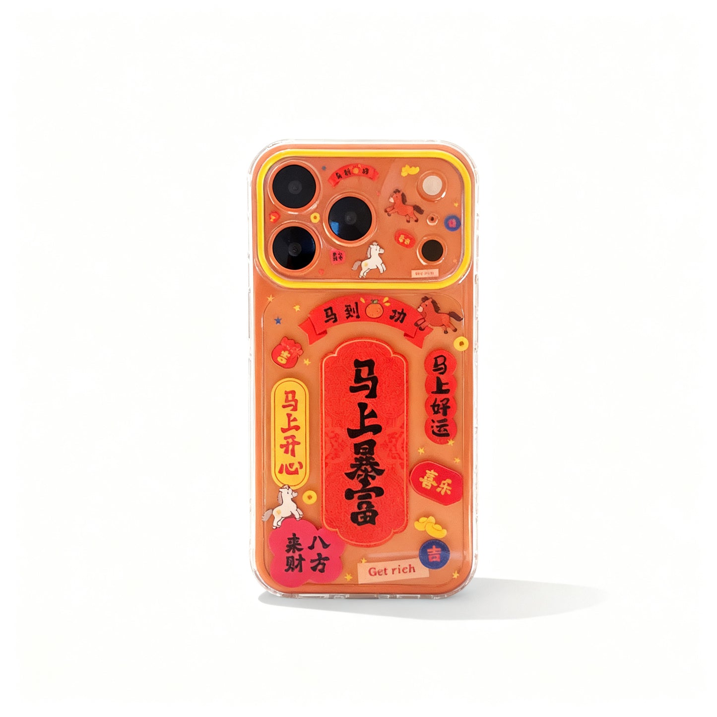 Transparent Red Fortune Character Shockproof Phone Case for iPhone