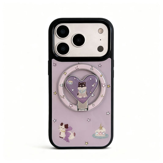 Purple Cartoon Cat and Dog Magnetic Phone Case for iPhone