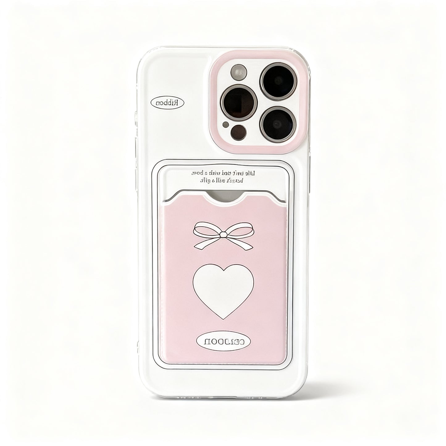 Korean Style Pink Heart Card Holder Phone Case for iPhone