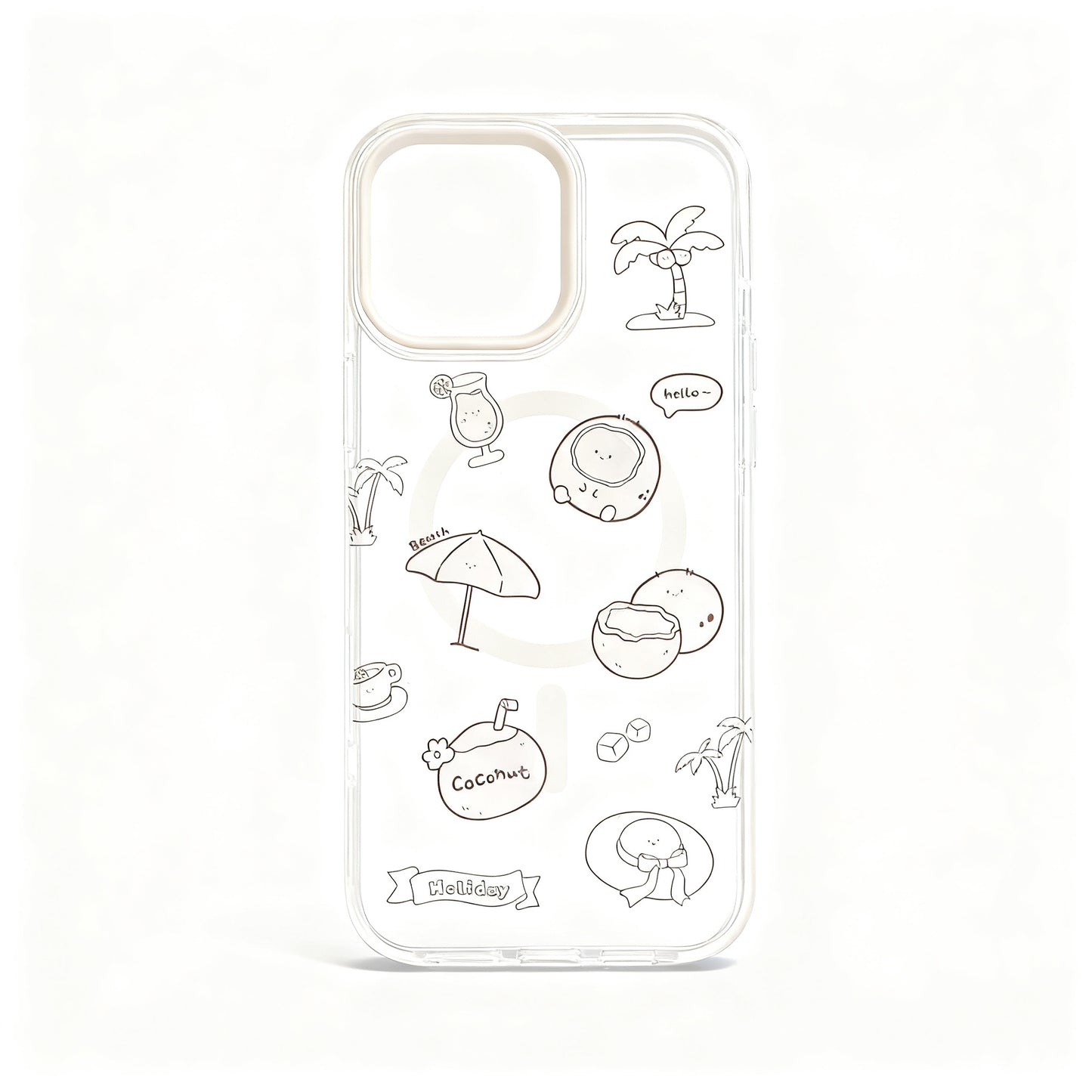 Transparent Coconut Print Soft Phone Case with Magnetic Stand for iPhone