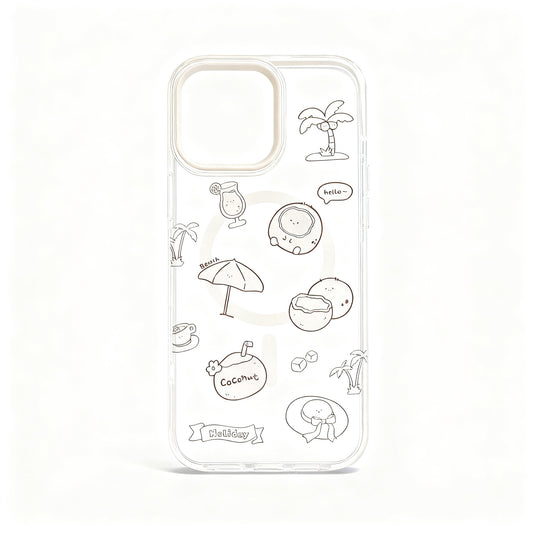 Transparent Coconut Print Soft Phone Case with Magnetic Stand for iPhone