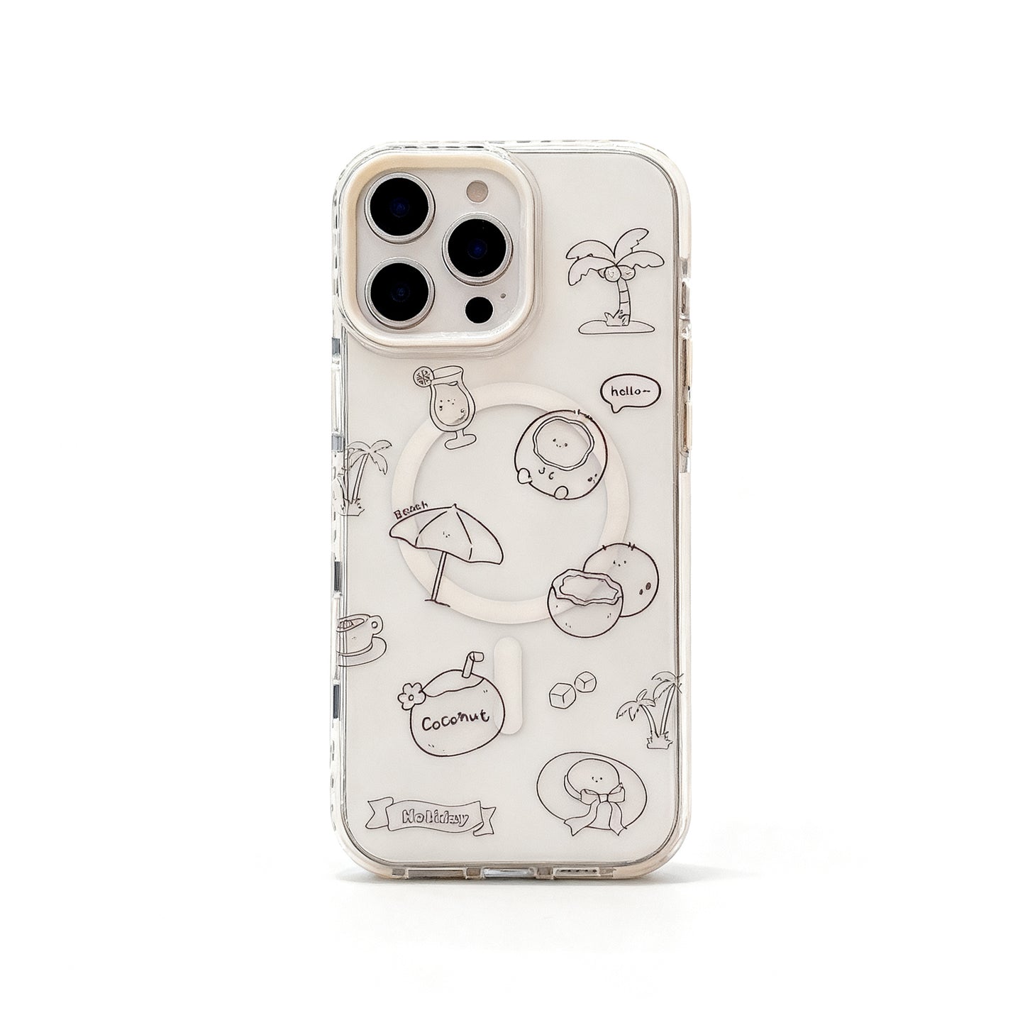 Transparent Coconut Print Soft Phone Case with Magnetic Stand for iPhone