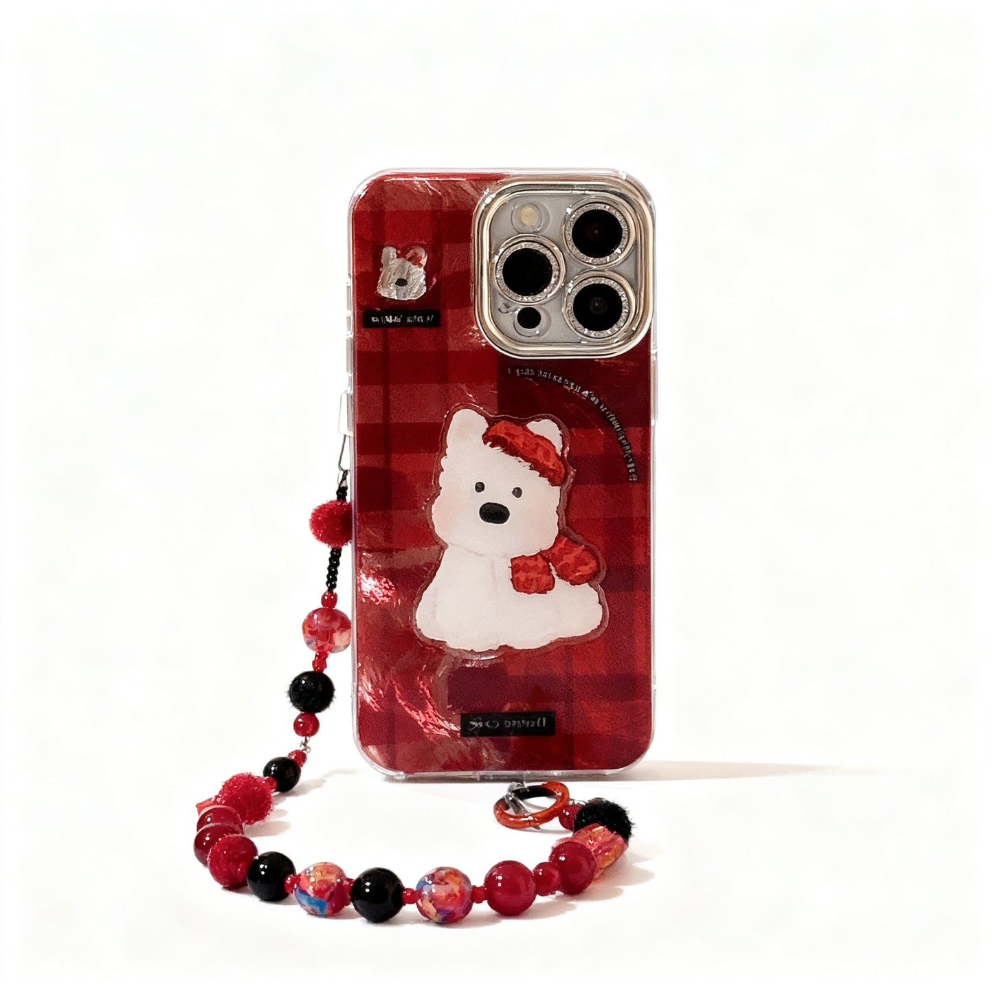Red Plaid Cartoon Phone Case with Chain for iPhone