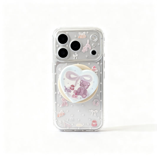 Cute Bear Design Transparent Magnetic Phone Case for iPhone