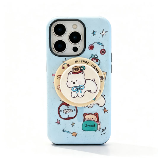 Blue Dog Design Magnetic Stand Phone Case for iPhone