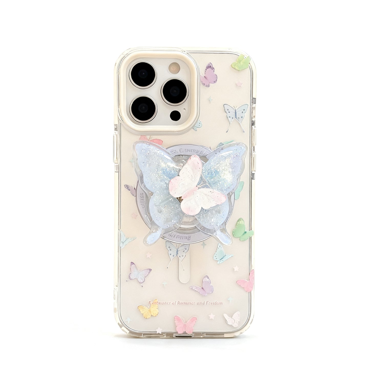 Clear Colorful Butterfly Transparent Phone Case for iPhone with Magnetic Stand