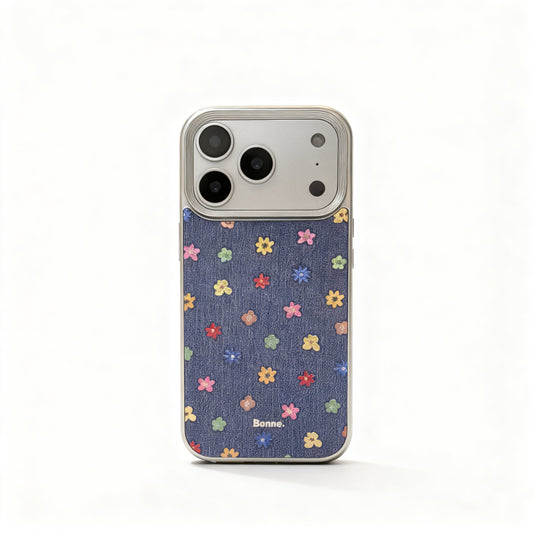 Gold Floral Denim Phone Case for iPhone