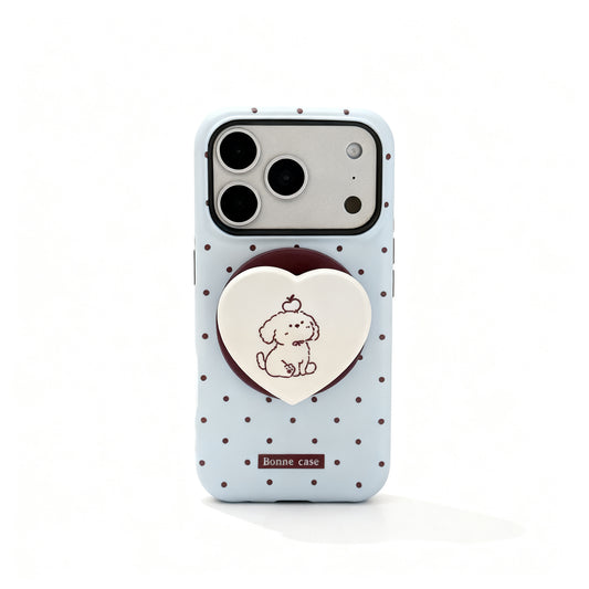 Light Blue Polka Dot Cute Phone Case with Stand for iPhone