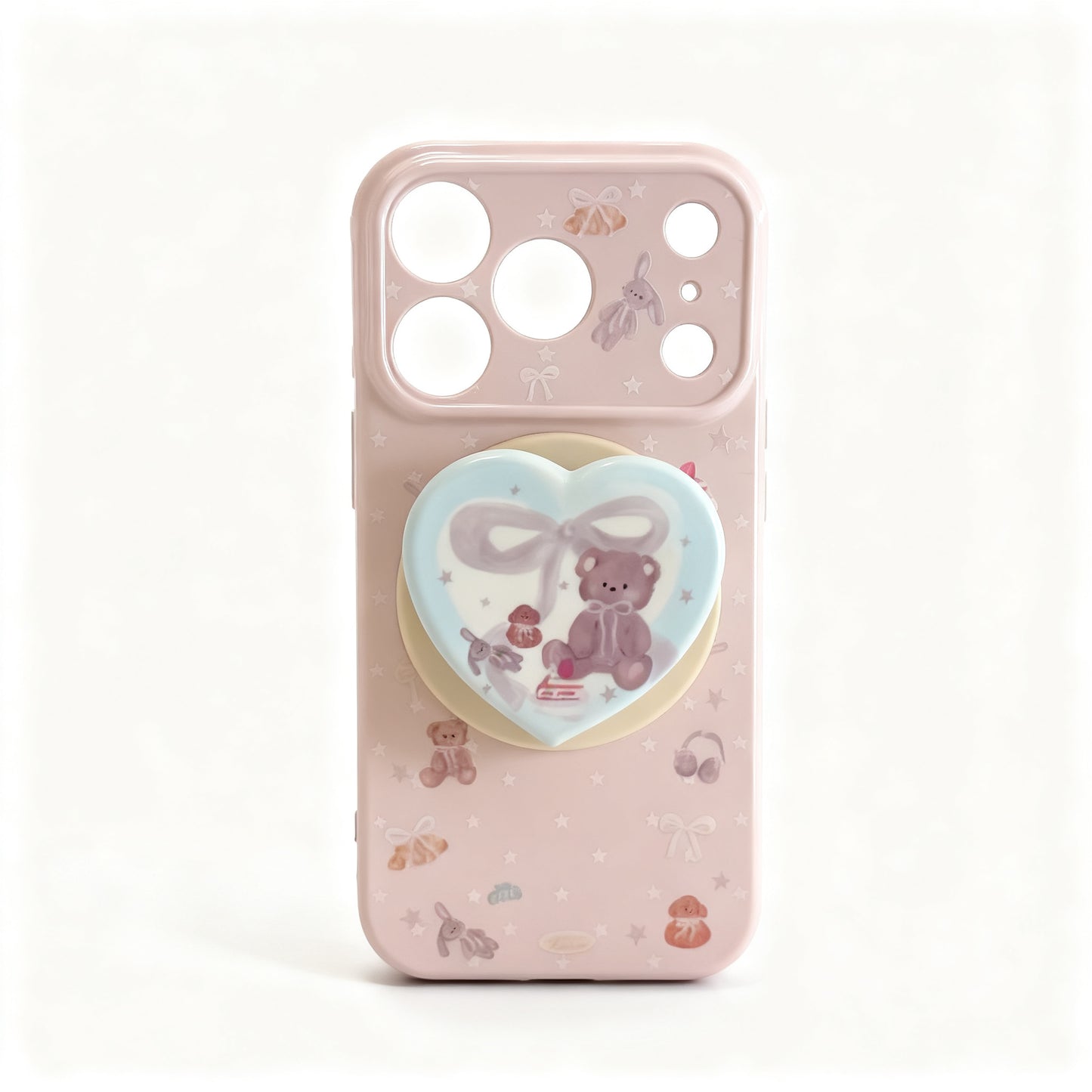 Cute Pink Bear Magnetic Stand Phone Case for iPhone