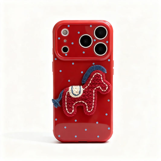 Burgundy Polka Dot Embroidered Pony Soft Phone Case for iPhone