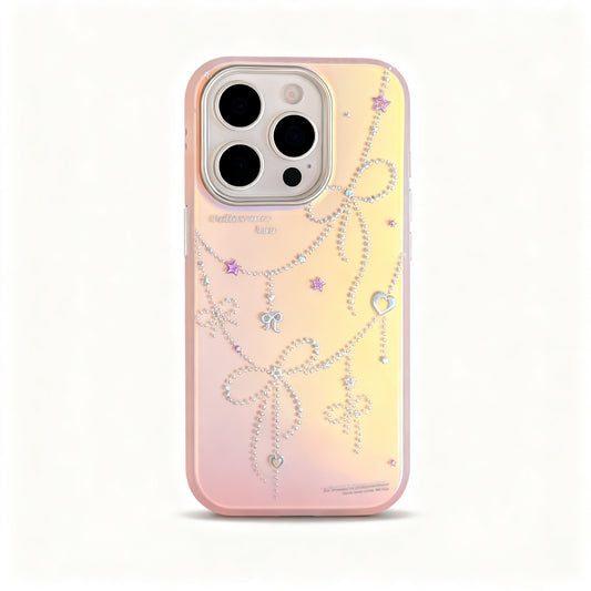 Pink Ruffled Bow Laser Phone Case for iPhone