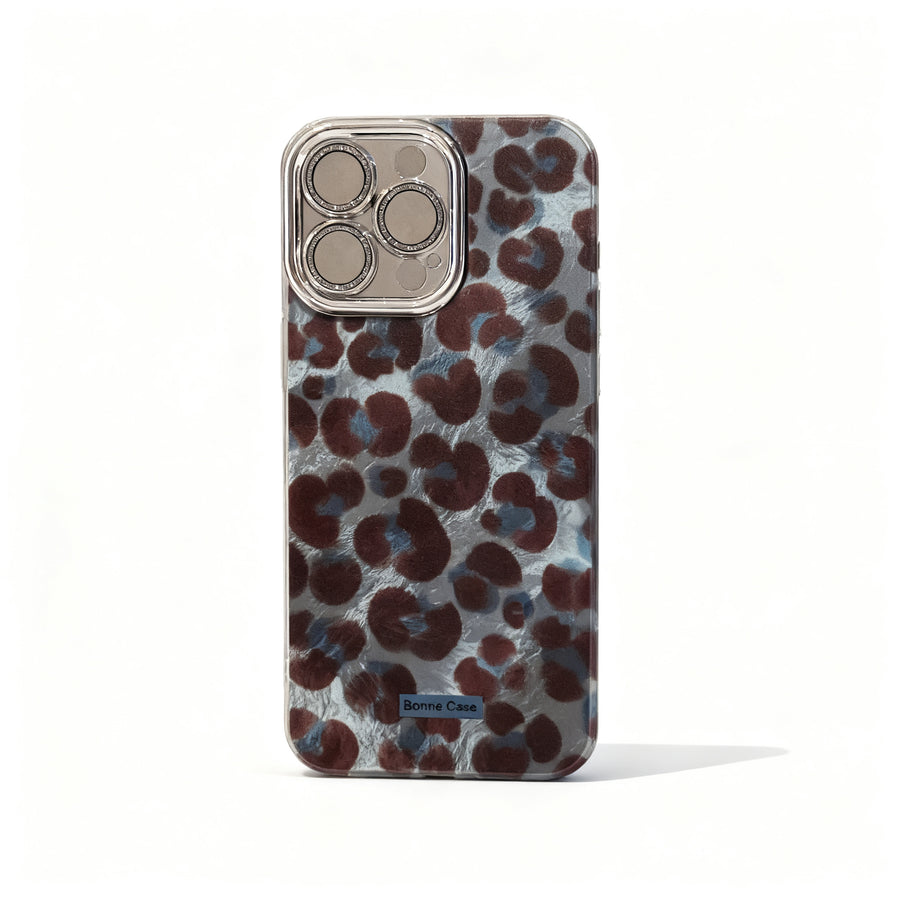 Vintage Blue and Brown Leopard Print Soft Phone Case for iPhone